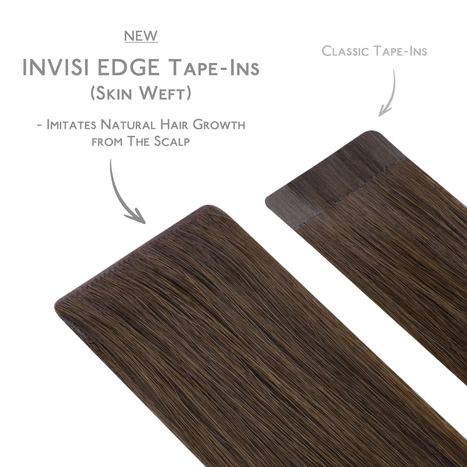 WENNALIFE Invisi Edge & Classic Tape in Hair Extensions Human Hair, 20 Inch 50g 20pcs(10pcs Invisi Edge & 10pcs Classic) Chocolate Brown Invisible Luxury Remy Hair Natural Seamless Injected Tape Ins