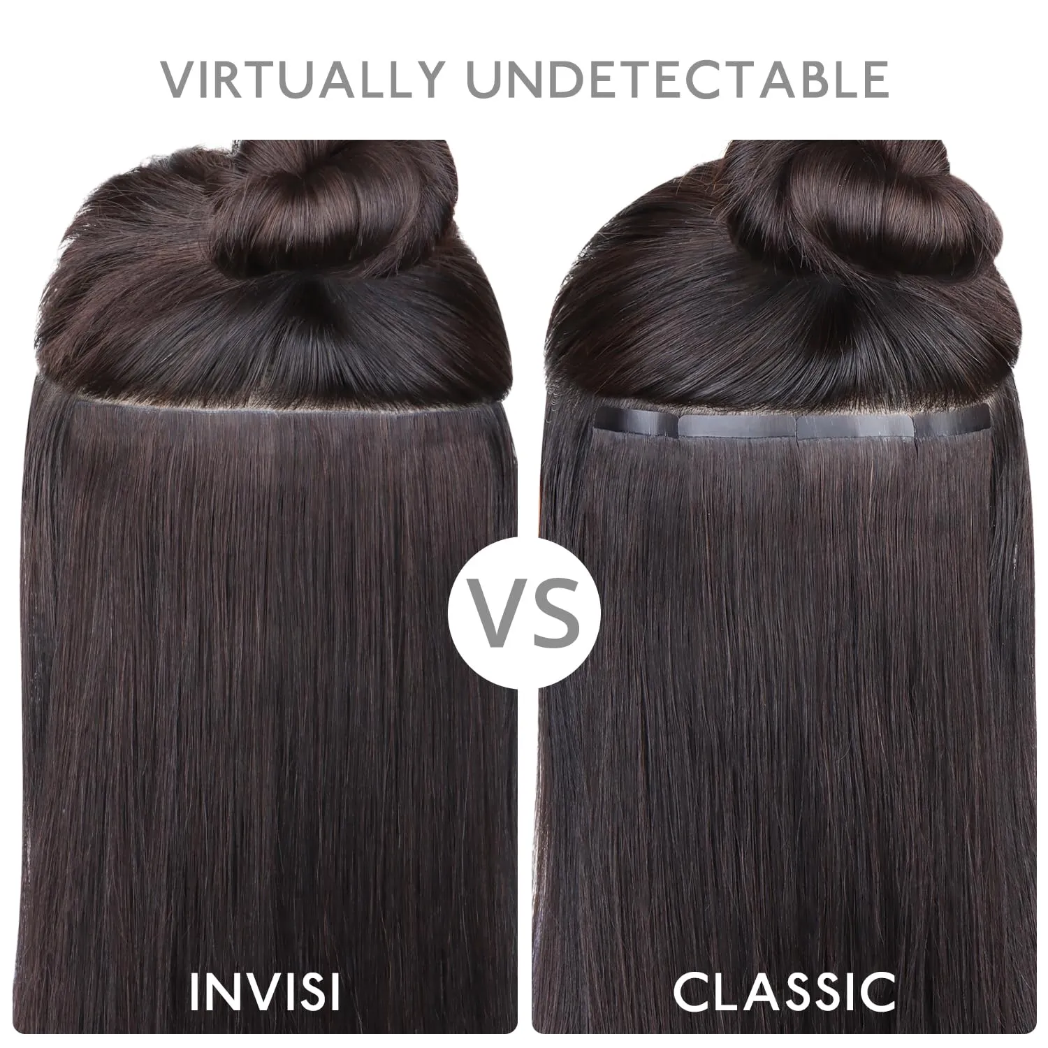 WENNALIFE Invisi Edge & Classic Tape in Hair Extensions Human Hair, 20 Inch 50g 20pcs(10pcs Invisi Edge & 10pcs Classic) Chocolate Brown Invisible Luxury Remy Hair Natural Seamless Injected Tape Ins