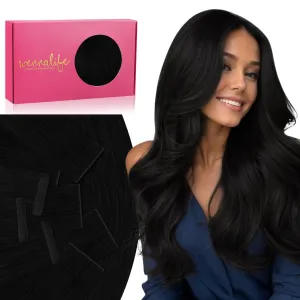 WENNALIFE Invisi Edge & Classic Tape in Hair Extensions Human Hair, 20 Inch 50g 20pcs(10pcs Invisi Edge & 10pcs Classic) Jet Black Invisible Luxury Remy Hair Natural Seamless Injected Tape Ins