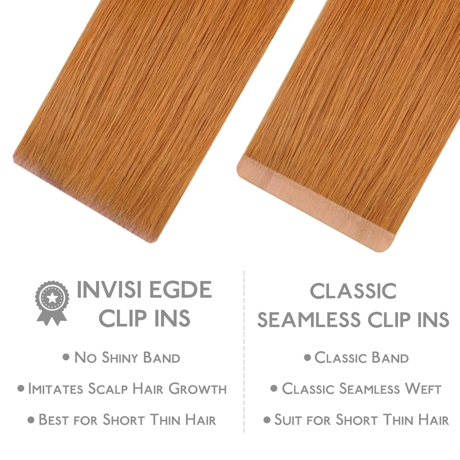 WENNALIFE Invisi Edge Clip in Hair Extensions Real Human Hair, 16 Inch 130g 7pcs Auburn Ginger Seamless Clip in Extensions Remy Hair Clip Ins Invisible Skin Weft Straight Extensiones De Cabello Hmano