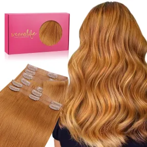 WENNALIFE Invisi Edge Clip in Hair Extensions Real Human Hair, 16 Inch 130g 7pcs Auburn Ginger Seamless Clip in Extensions Remy Hair Clip Ins Invisible Skin Weft Straight Extensiones De Cabello Hmano