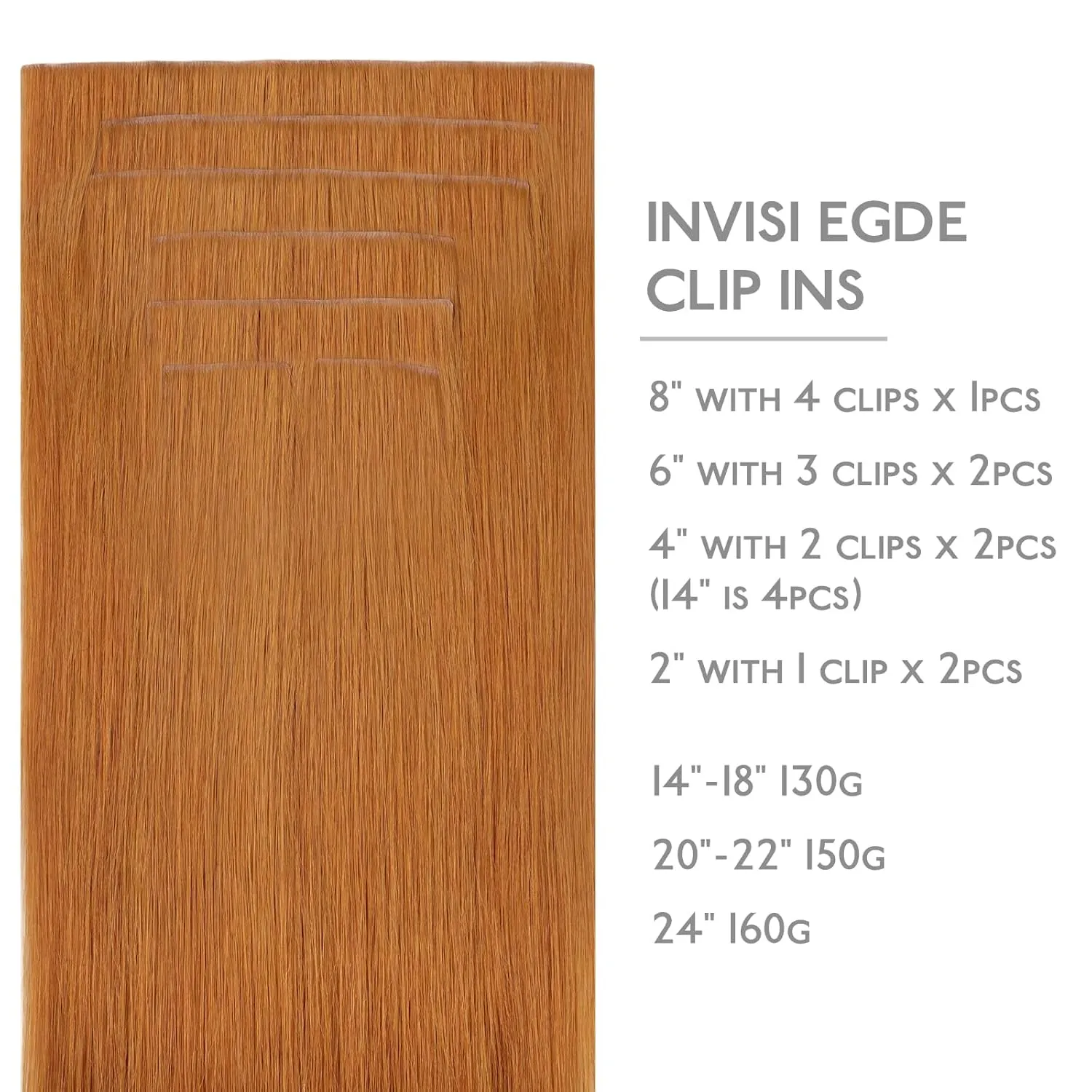 WENNALIFE Invisi Edge Clip in Hair Extensions Real Human Hair, 16 Inch 130g 7pcs Auburn Ginger Seamless Clip in Extensions Remy Hair Clip Ins Invisible Skin Weft Straight Extensiones De Cabello Hmano