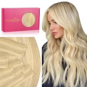 WENNALIFE Invisi Edge Tape in Hair Extensions Human Hair, 14 Inch 50g 20pcs Light Blonde Highlighted Golden Blonde Invisible Luxury Remy Hair Extensions Natural Seamless Injected Tape Ins Straight