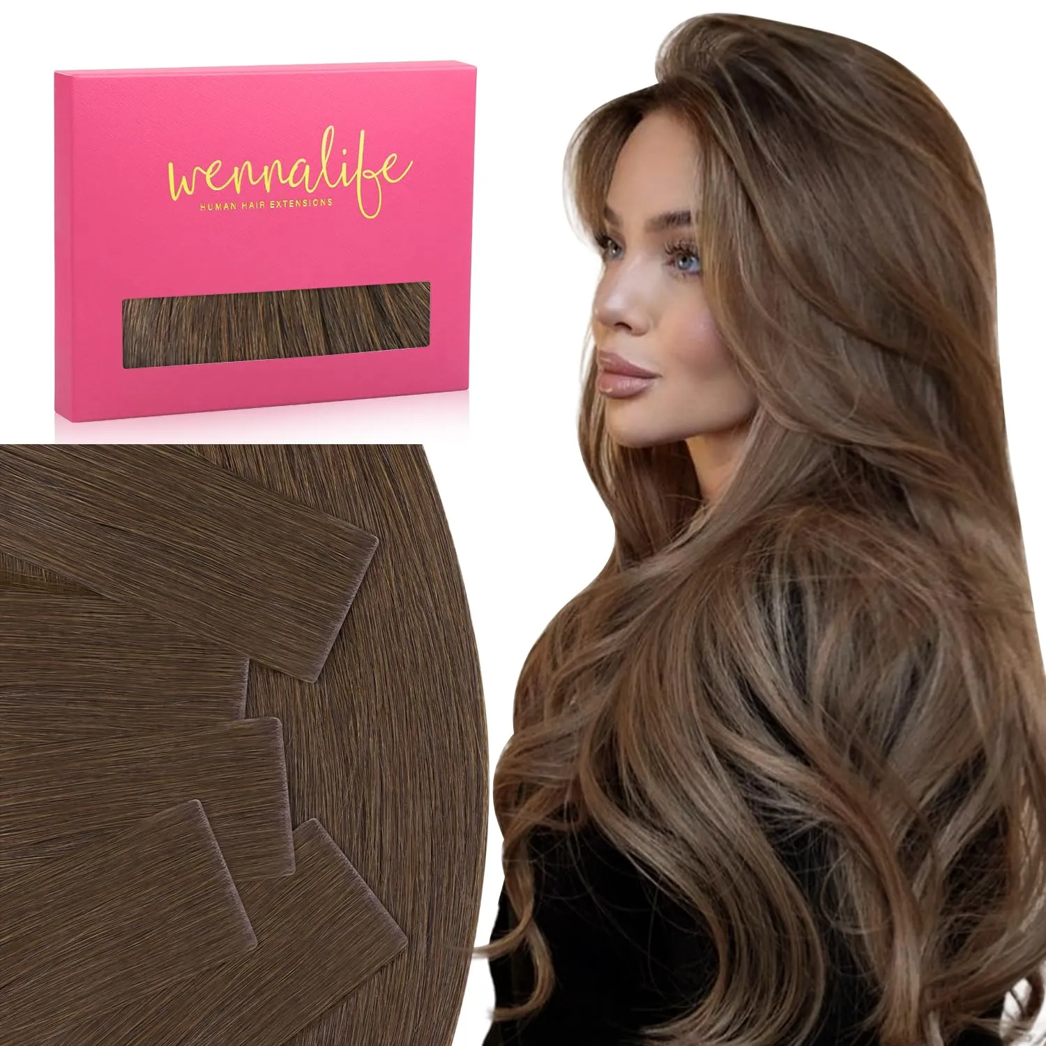 WENNALIFE Invisi Edge Tape in Hair Extensions Human Hair, 16 Inch 25g 10pcs Cool Ash Brown Invisible Luxury Remy Hair Extensions Natural Seamless Injected Tape Straight Extensiones De Cabello Humano