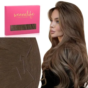 WENNALIFE Invisi Edge Tape in Hair Extensions Human Hair, 16 Inch 25g 10pcs Cool Ash Brown Invisible Luxury Remy Hair Extensions Natural Seamless Injected Tape Straight Extensiones De Cabello Humano