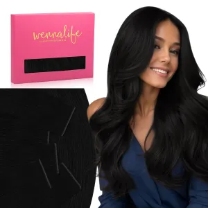 WENNALIFE Invisi Edge Tape in Hair Extensions Human Hair, 16 Inch 25g 10pcs Jet Black Invisible Luxury Remy Hair Extensions Natural Seamless Injected Tape Ins Straight Extensiones De Cabello Humano