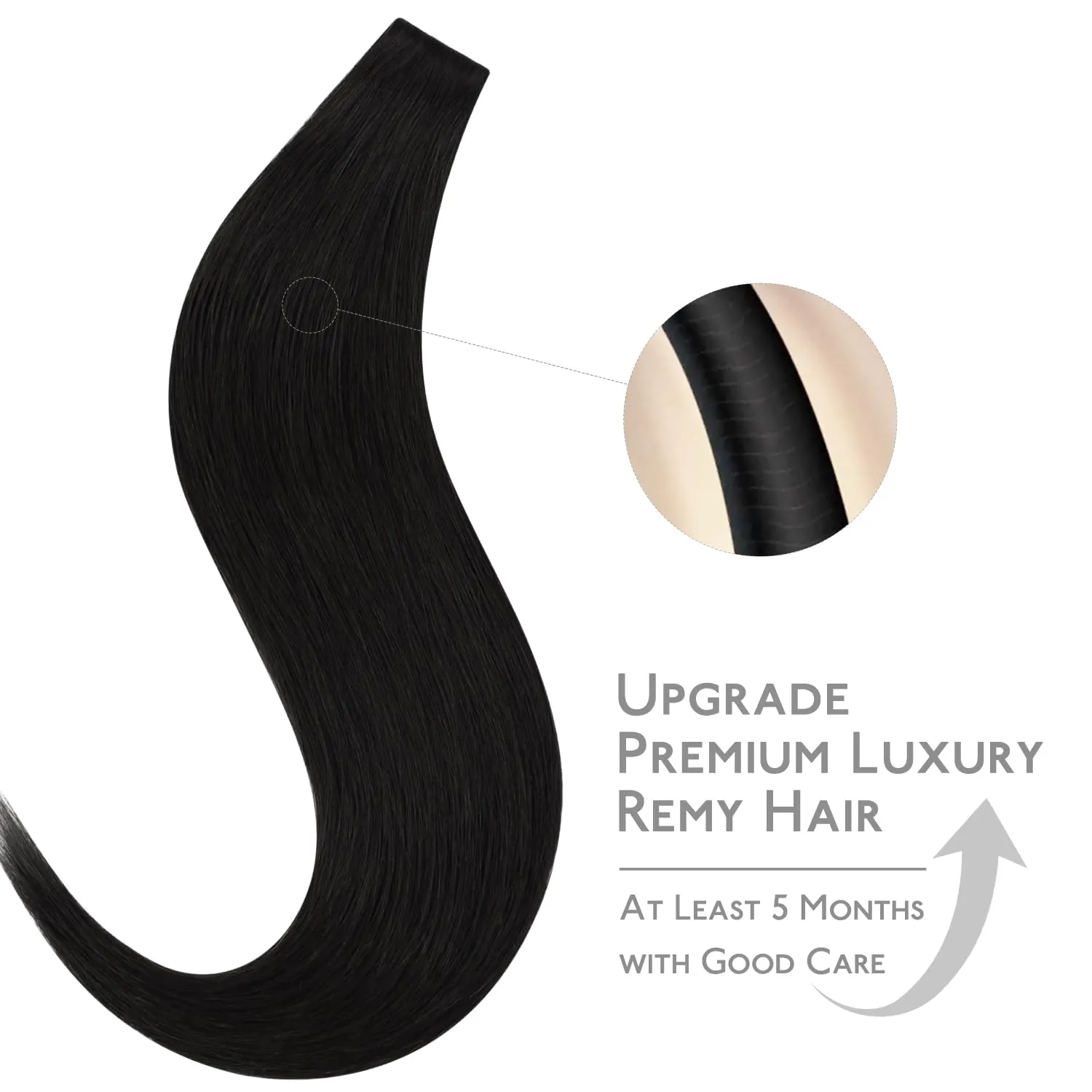 WENNALIFE Invisi Edge Tape in Hair Extensions Human Hair, 16 Inch 25g 10pcs Jet Black Invisible Luxury Remy Hair Extensions Natural Seamless Injected Tape Ins Straight Extensiones De Cabello Humano