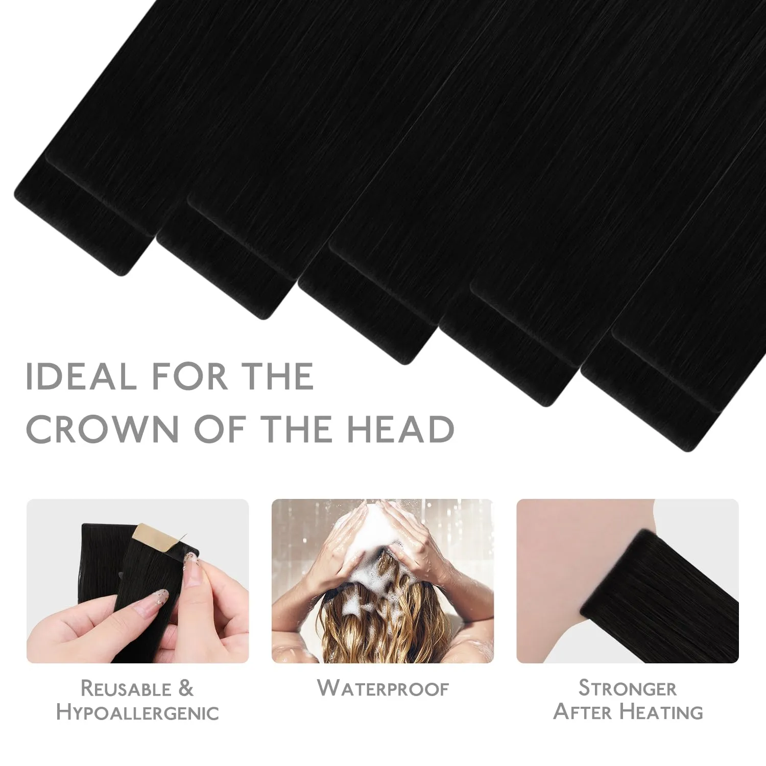 WENNALIFE Invisi Edge Tape in Hair Extensions Human Hair, 16 Inch 25g 10pcs Jet Black Invisible Luxury Remy Hair Extensions Natural Seamless Injected Tape Ins Straight Extensiones De Cabello Humano