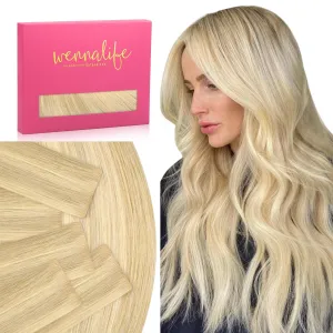 WENNALIFE Invisi Edge Tape in Hair Extensions Human Hair, 16 Inch 25g 10pcs Light Blonde Highlighted Golden Blonde Invisible Luxury Remy Hair Extensions Natural Seamless Injected Straight Extensiones