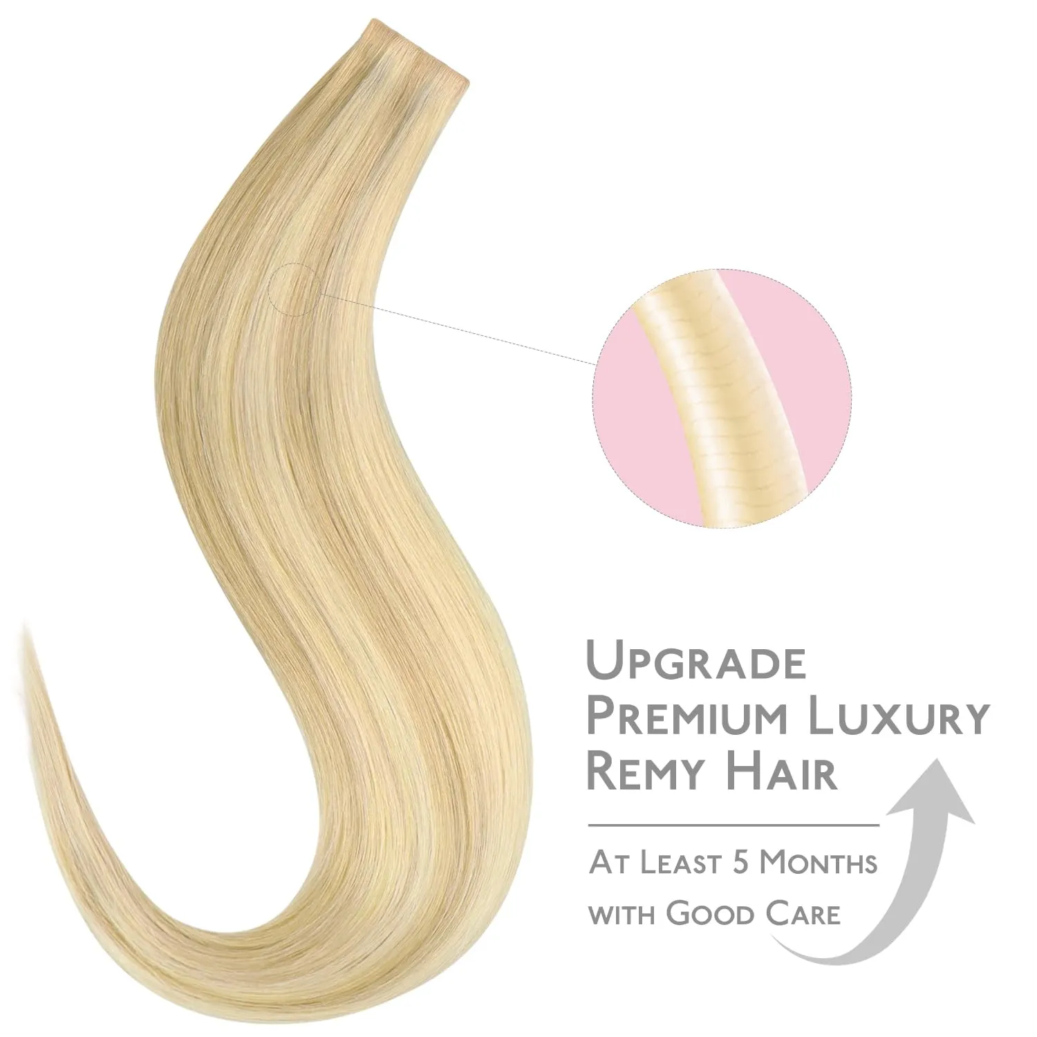 WENNALIFE Invisi Edge Tape in Hair Extensions Human Hair, 16 Inch 25g 10pcs Light Blonde Highlighted Golden Blonde Invisible Luxury Remy Hair Extensions Natural Seamless Injected Straight Extensiones