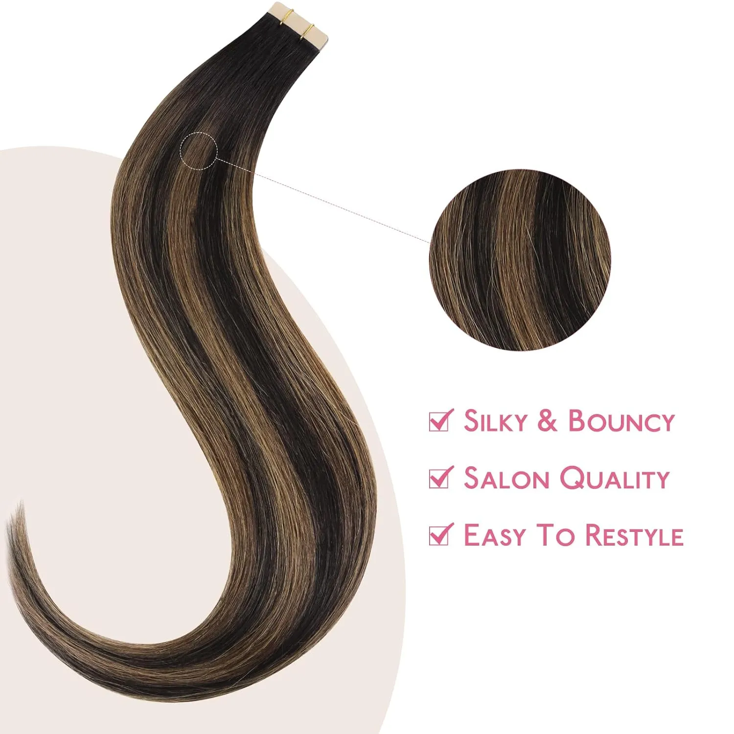 WENNALIFE Tape in Hair Extensions Human Hair Balayage Natural Black to Chestnut Brown, 10pcs 30g 22 inch Remy Invisible Tape Ins Straight Soft Real Human Hair Tape in Extensions
