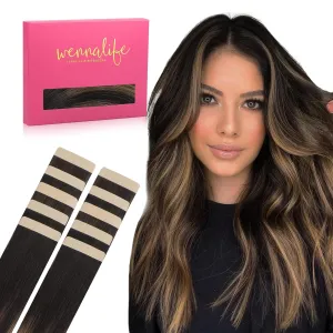 WENNALIFE Tape in Hair Extensions Human Hair Balayage Natural Black to Chestnut Brown, 10pcs 30g 22 inch Remy Invisible Tape Ins Straight Soft Real Human Hair Tape in Extensions