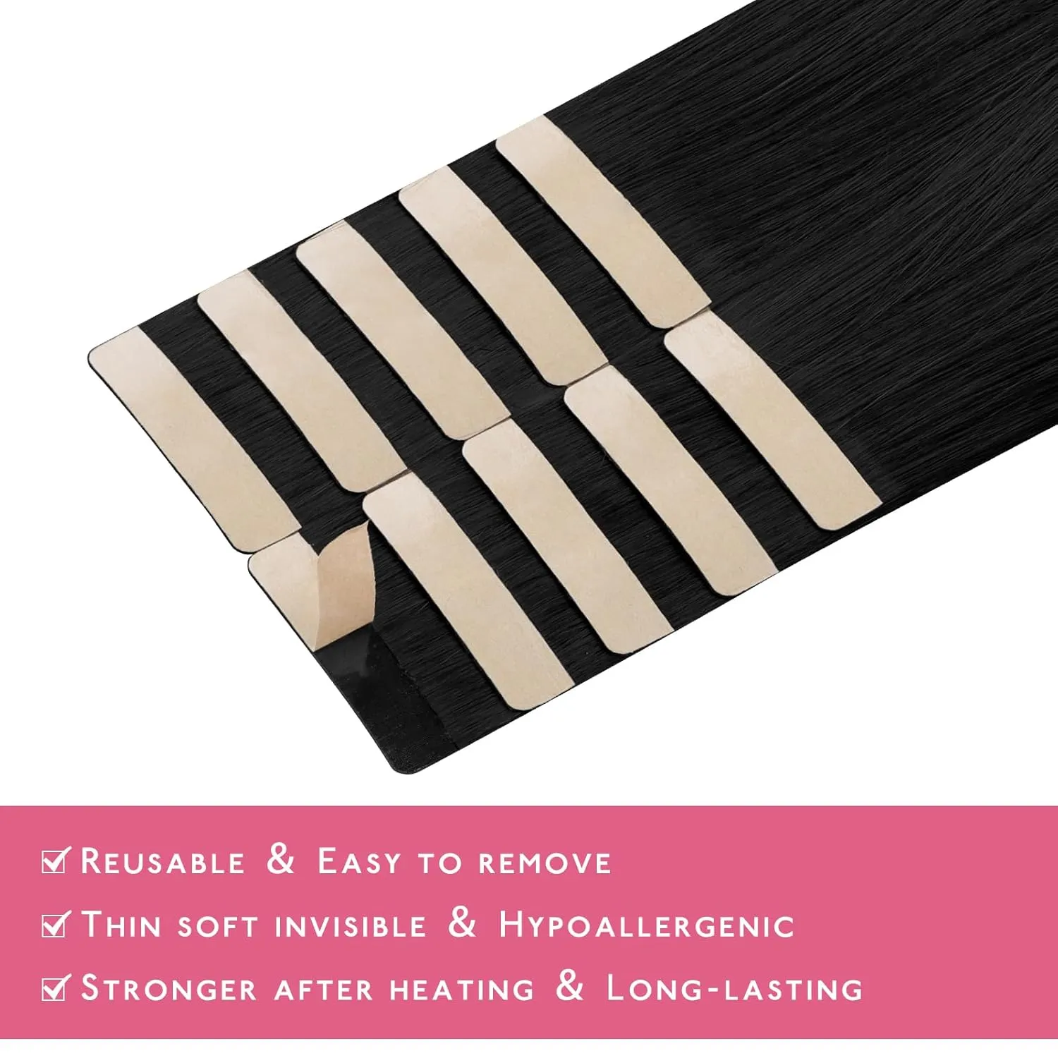 WENNALIFE Tape in Hair Extensions Human Hair Jet Black Tape in Extensions, 10pcs 30g 22 inch Remy Invisible Tape Ins Straight Colored Soft Real Human Hair Tape in Extensions Refill Set Extensions