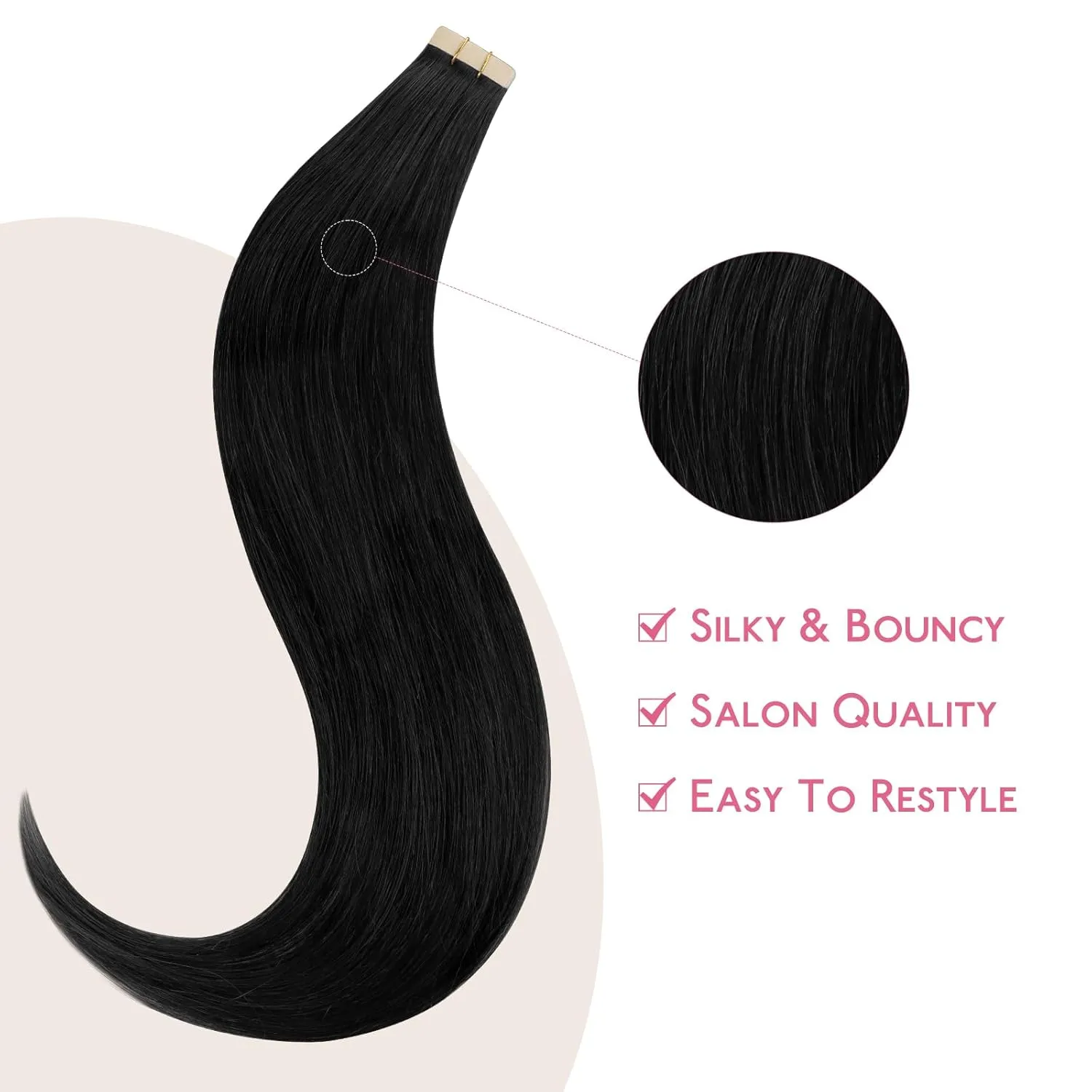 WENNALIFE Tape in Hair Extensions Human Hair Jet Black Tape in Extensions, 10pcs 30g 22 inch Remy Invisible Tape Ins Straight Colored Soft Real Human Hair Tape in Extensions Refill Set Extensions