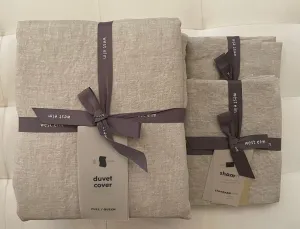 West Elm European Flax Linen Duvet Cover Full/Queen & Two Standard Shams ~Natural Flax