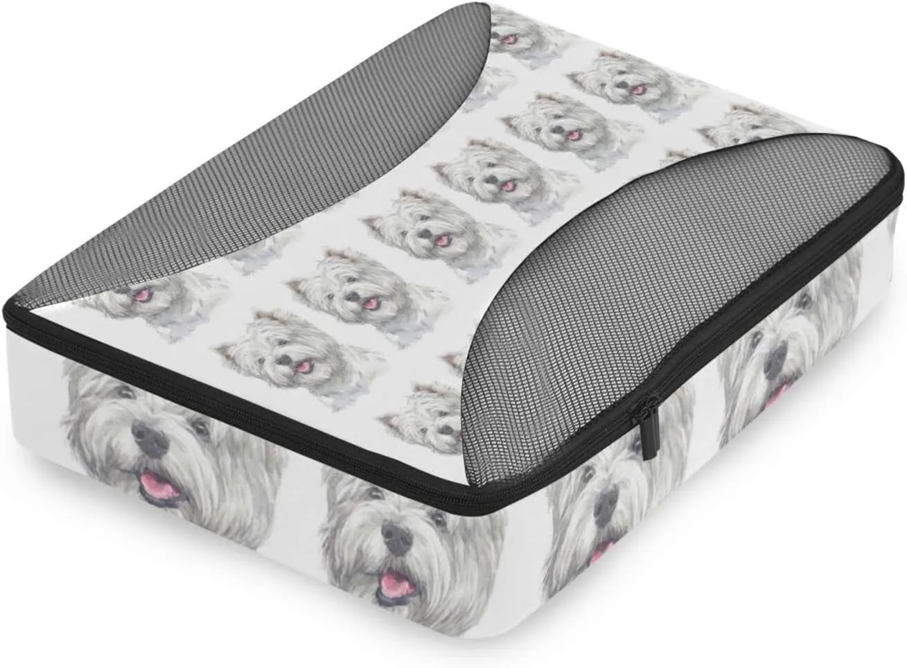 West Highland White Terrier Breed Dog Painting on White 4 PCs Set Packing Bags, Luggage Organizer Bag, Portable Cube Toiletry bag, Durable Travel Cosmetic Storage Bag for Men Women