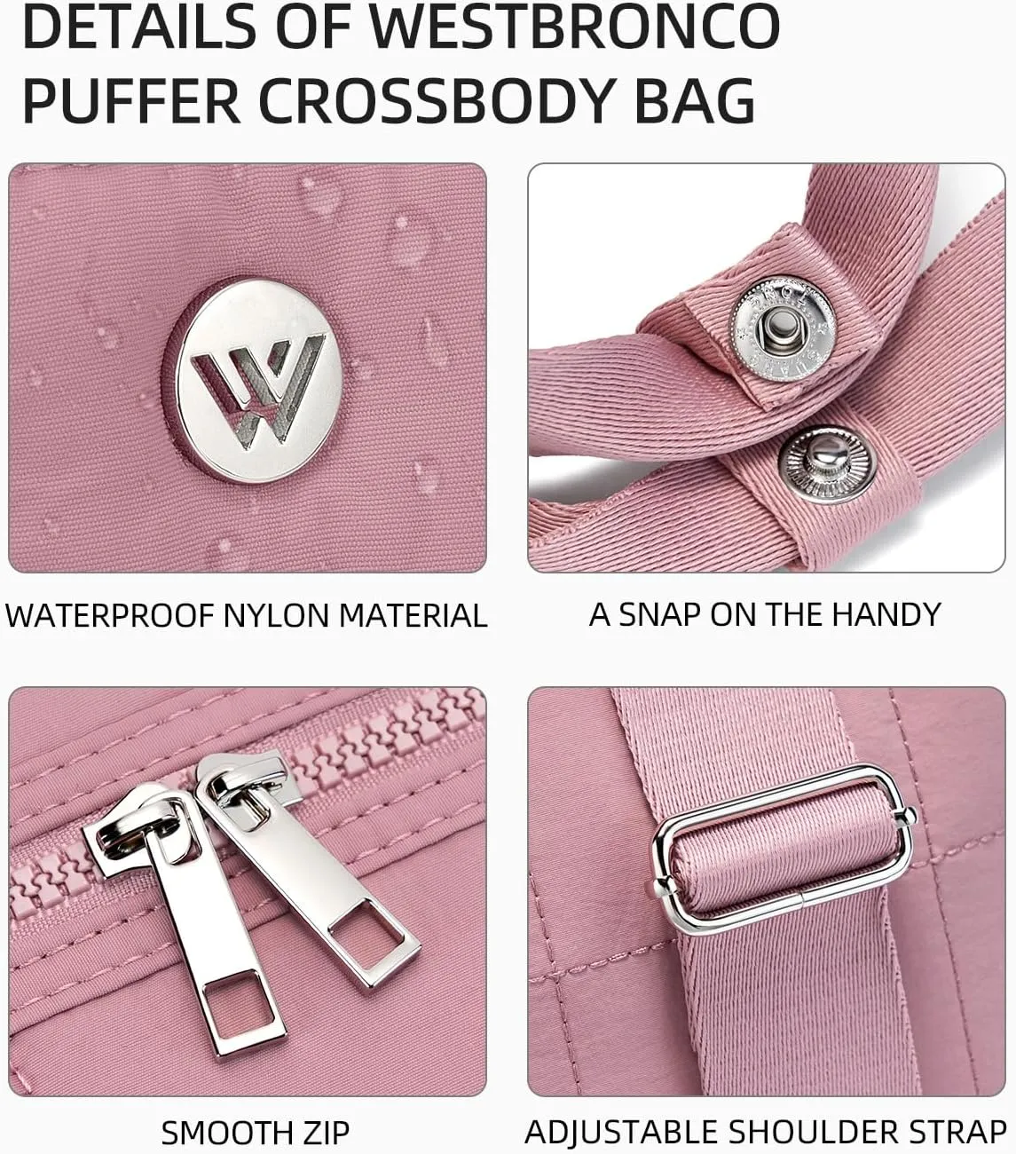 WESTBRONCO Small Puffer Crossbody Bags for Women, Mini Puffy Quilted Gym Bag Lightweight Tote Bag with Zipper Compartments