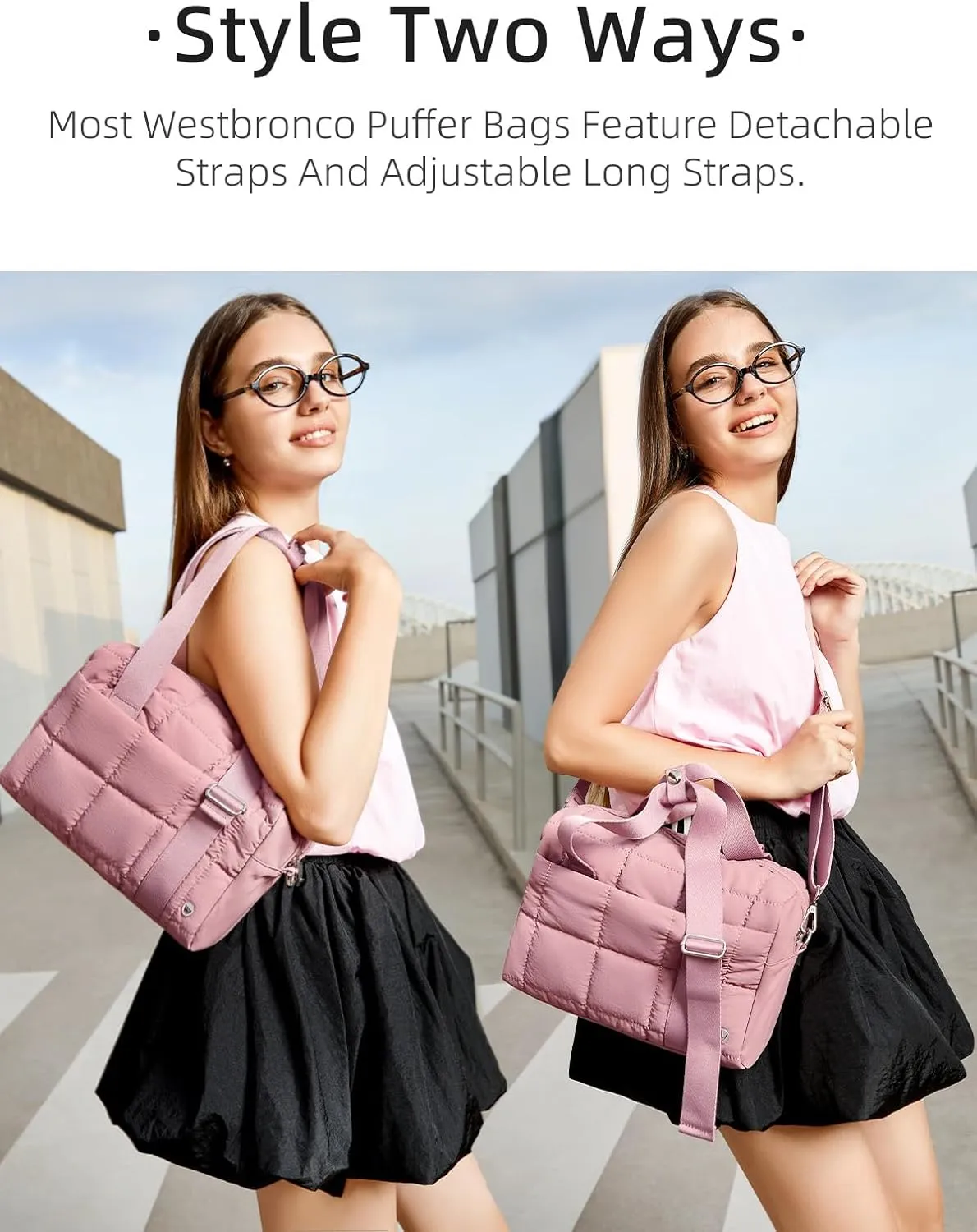 WESTBRONCO Small Puffer Crossbody Bags for Women, Mini Puffy Quilted Gym Bag Lightweight Tote Bag with Zipper Compartments