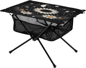 White Sun Flower Portable Folding Camping Table, Compact Lightweight Beach Table with Carrying Bag for Outdoor Picnics, BBQs, Camp