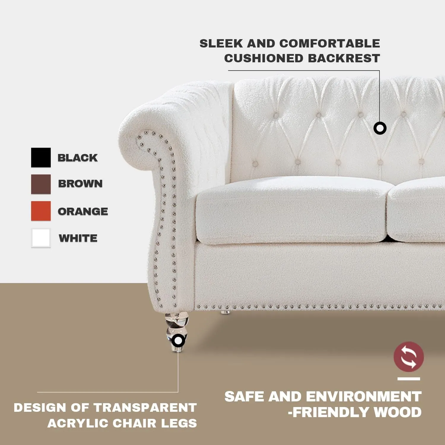 White Velvet Couches for Living Room 3-Seater Chesterfield Sofa Tufted Sofa Furniture Couch Nailhead Upholstered Couches Minimalis Light Luxury Easy to Assemble