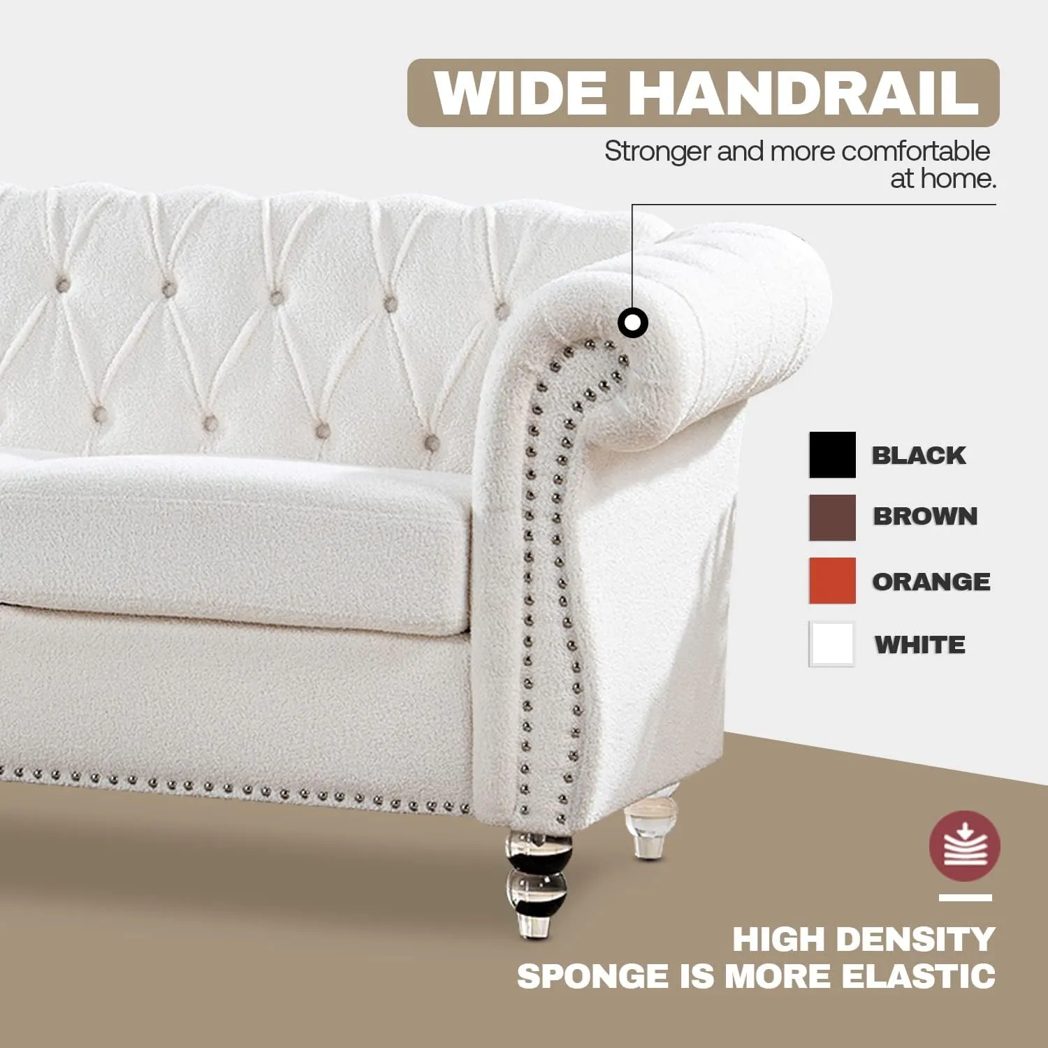 White Velvet Couches for Living Room 3-Seater Chesterfield Sofa Tufted Sofa Furniture Couch Nailhead Upholstered Couches Minimalis Light Luxury Easy to Assemble