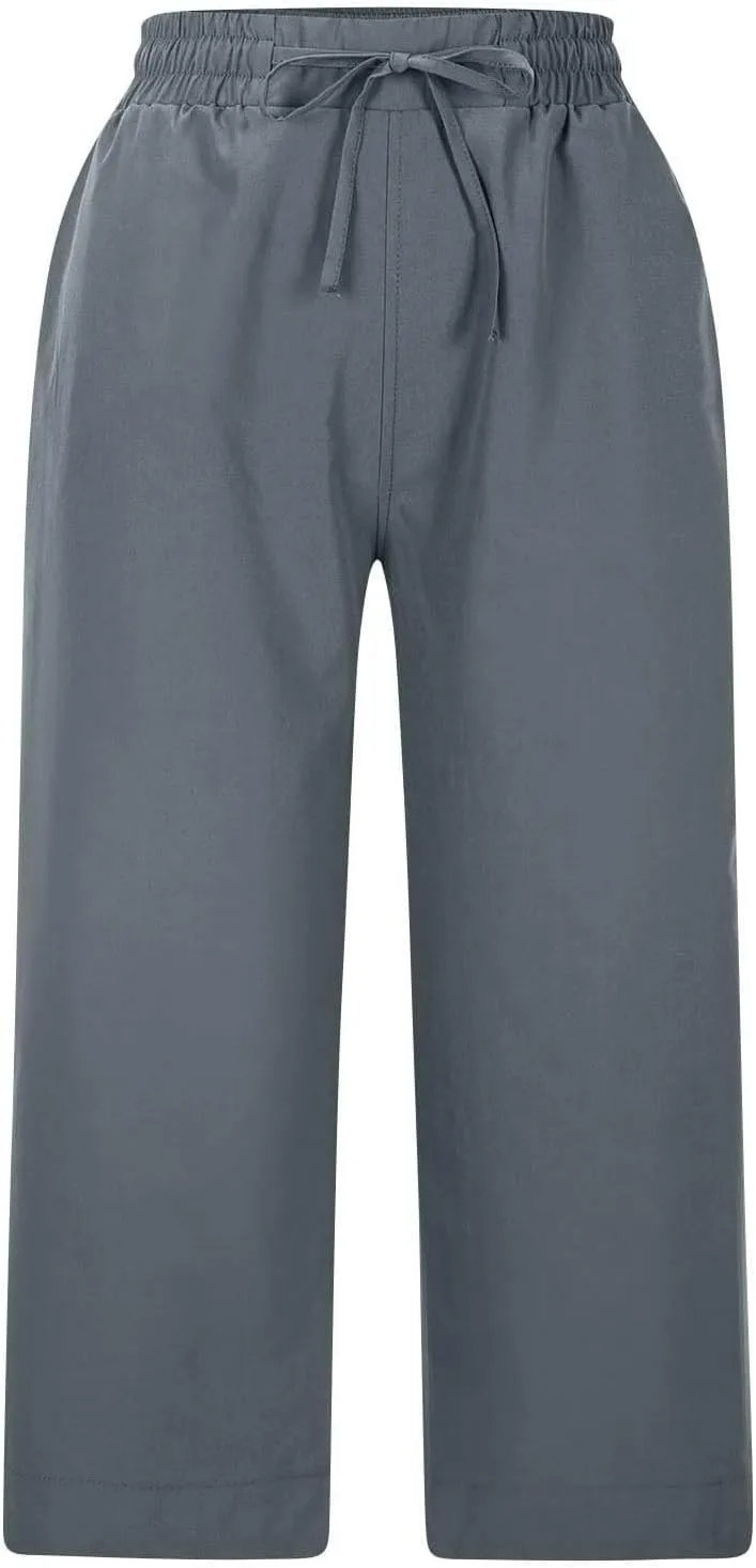Wide Leg Capri Pants for Women Elastic High Waist Straight Leg Palazzo Trousers Summer Beach Vacation Lounge Pants