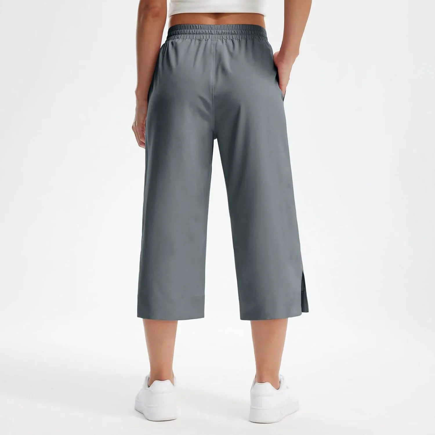 Wide Leg Capri Pants for Women Elastic High Waist Straight Leg Palazzo Trousers Summer Beach Vacation Lounge Pants