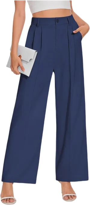 Wide Leg Pants for Women Dressy High Waist Palazzo Pants Solid Loose Work Office Business Suit Pant with Pockets