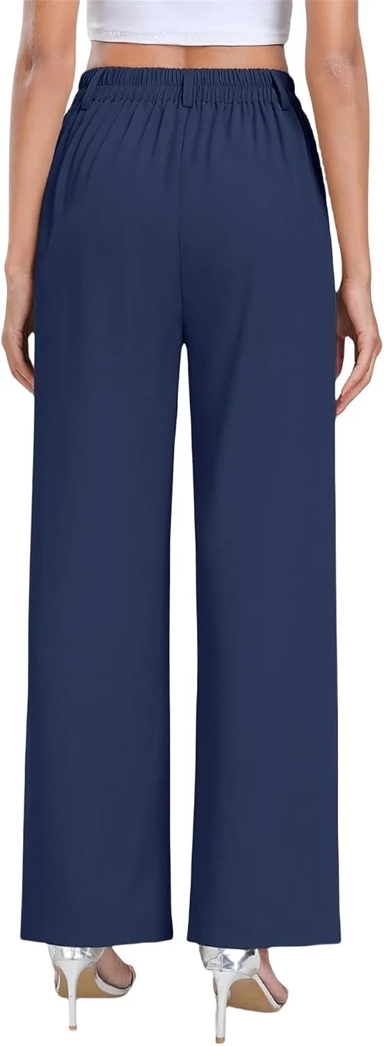 Wide Leg Pants for Women Dressy High Waist Palazzo Pants Solid Loose Work Office Business Suit Pant with Pockets