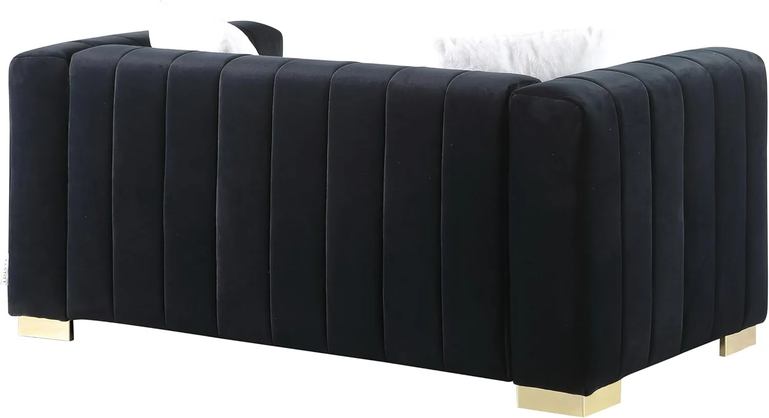 WILLIAMSPACE 62" Modern Loveseat Sofa for Living Room, Mid Century 2-Seater Velvet Chesterfield Sofa, Upholstered Couch with Gold Leg for Apartment, Office, Small Space (Black)