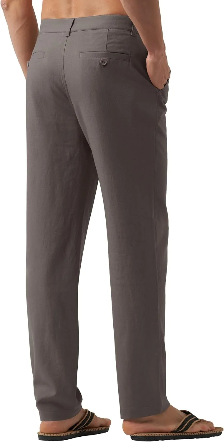 Willit Men's Linen Pants Casual Linen Dress Pants Drawstring Beach Summer Lightweight Trousers 29" 30" 32"