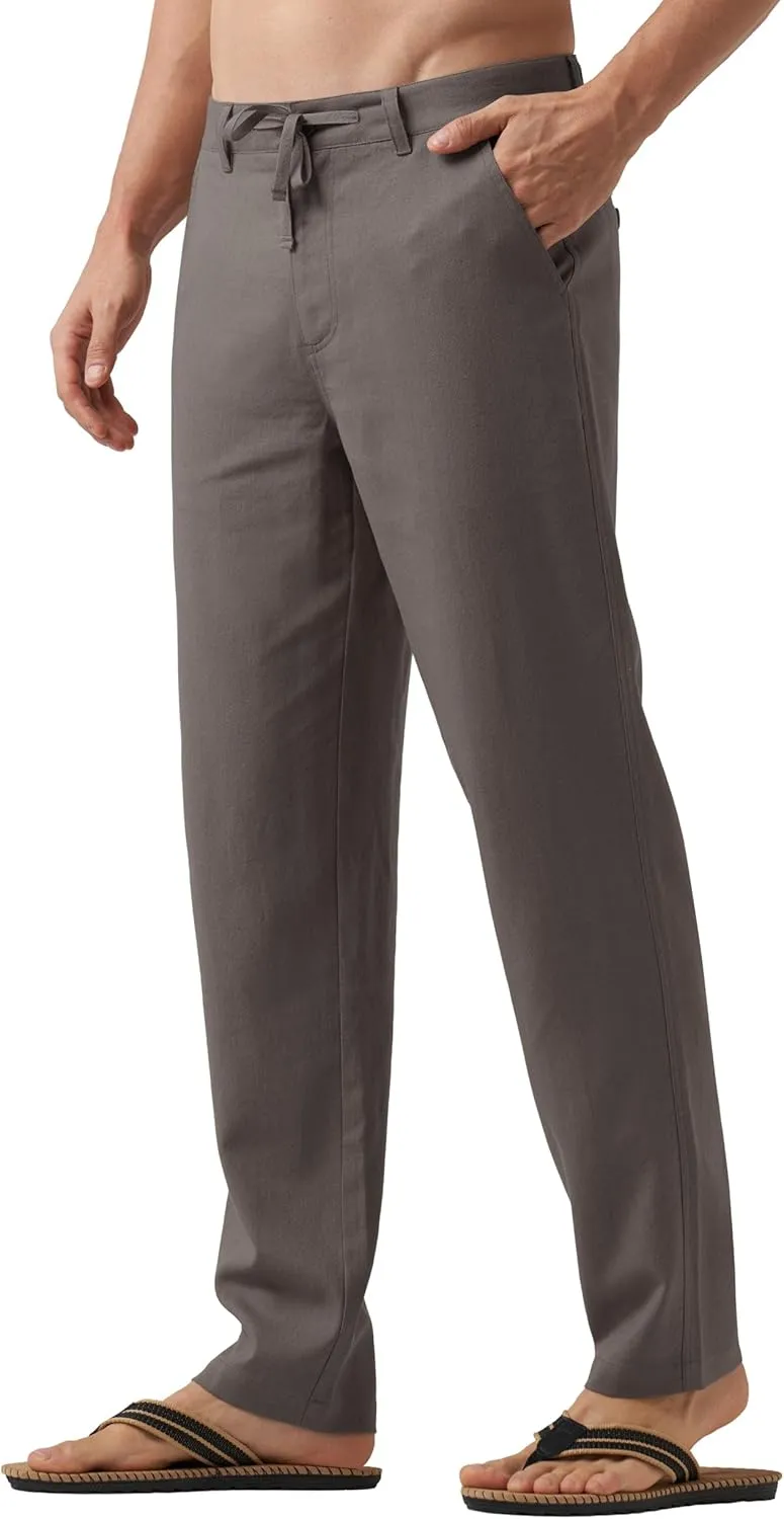 Willit Men's Linen Pants Casual Linen Dress Pants Drawstring Beach Summer Lightweight Trousers 29" 30" 32"