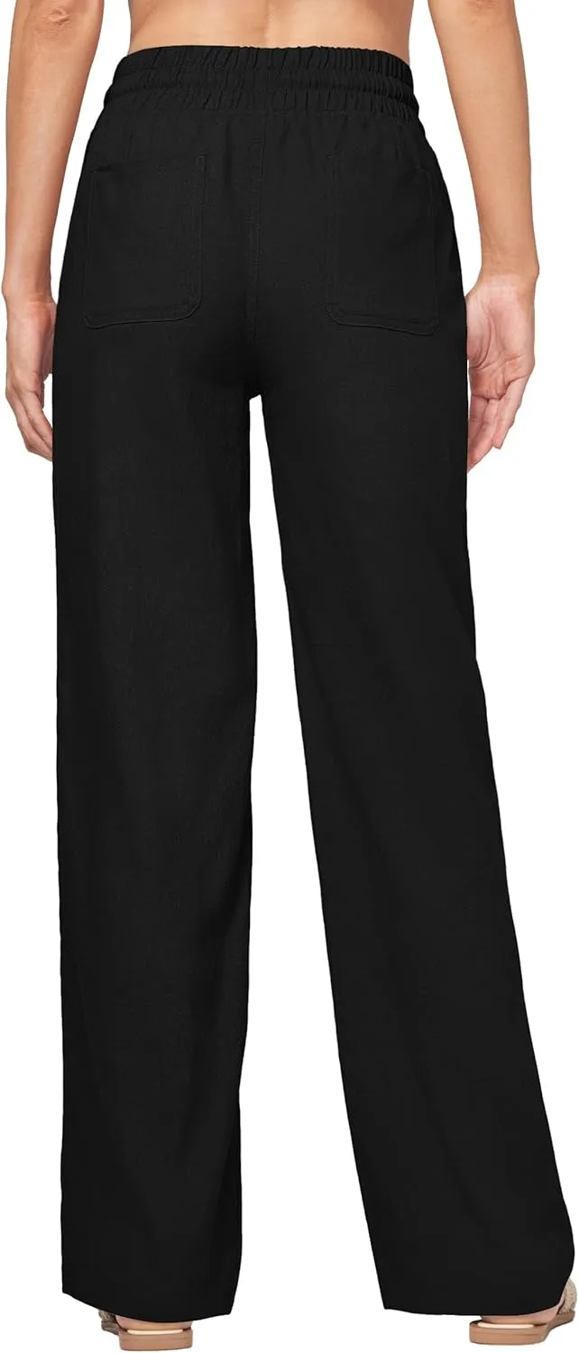 Willit Women Linen Pants Wide Leg Casual Palazzo Pants Cotton Linen Lounge Beach Summer Pants with Pockets 29"/31"/ 33"