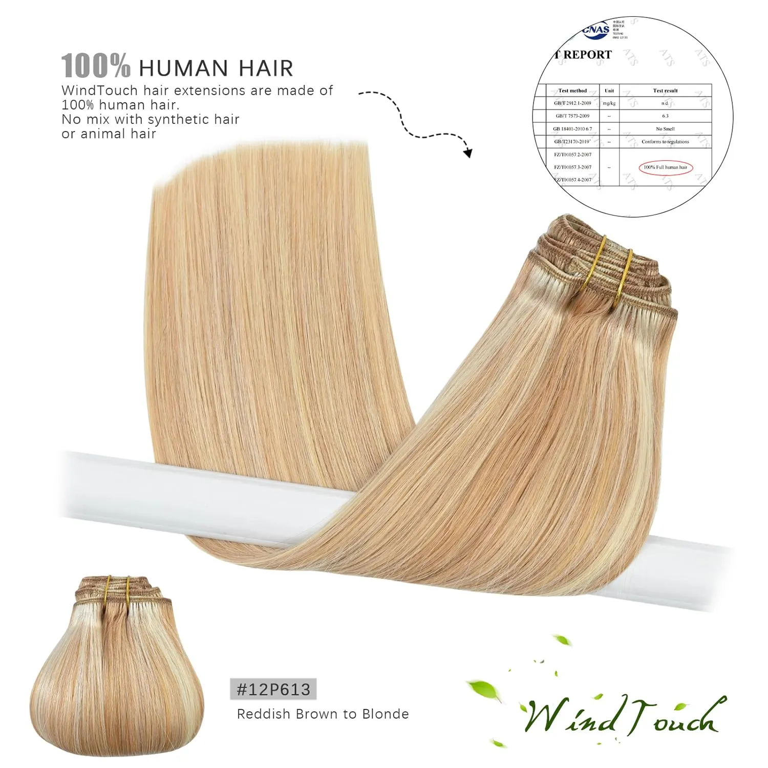 WindTouch Clip in Hair Extensions Human Hair Balayage Reddish Brown to Blonde Highlights for Blonde 12Inch 75g #12P613 7PCS