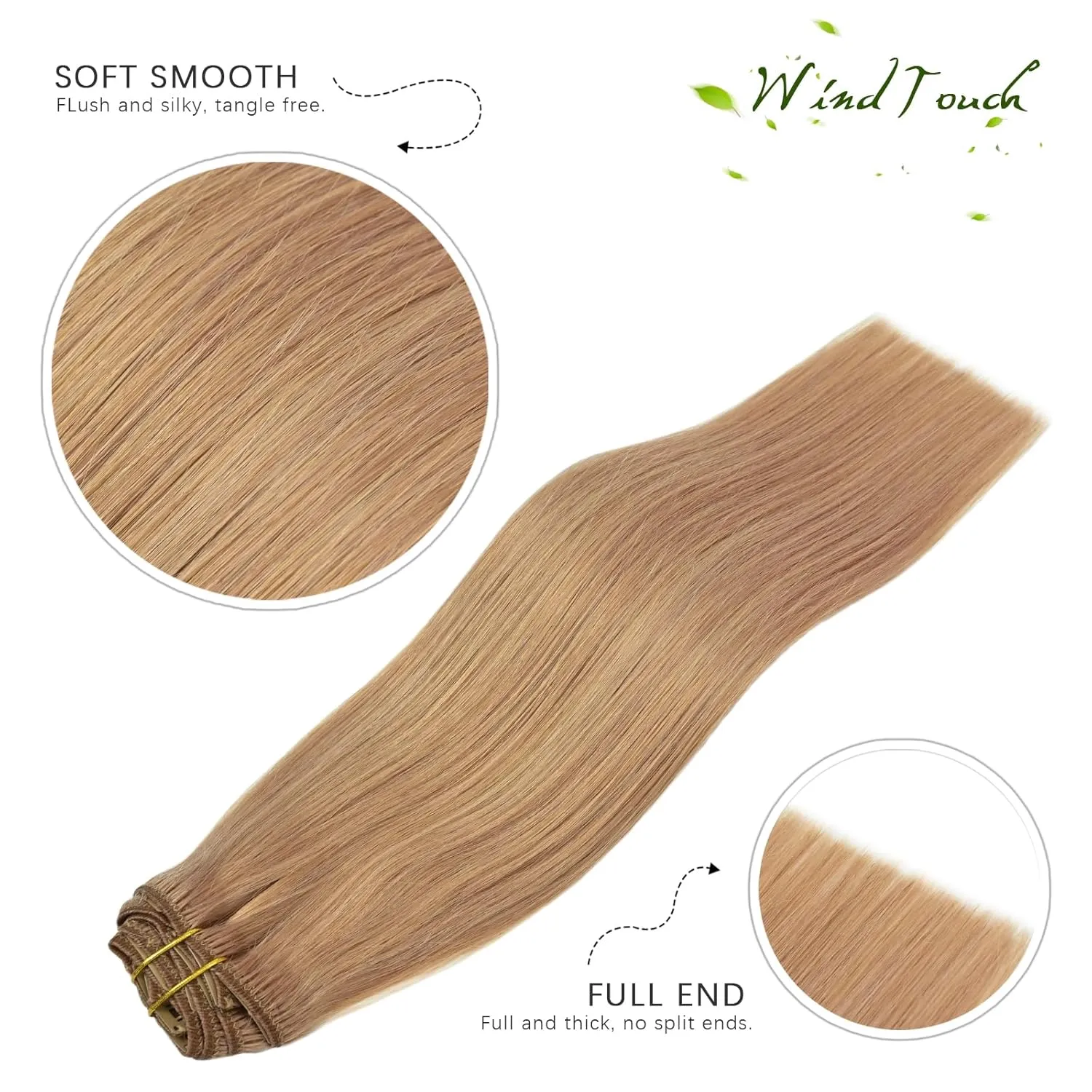 WindTouch Clip In Hair Extensions Real Human Hair Blonde Clip in Hair Extensions 18Inch 7pcs 75g #12 Reddish Blonde Extensions Real Human Hair