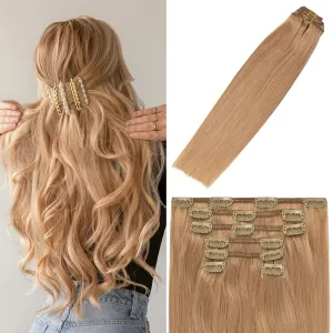 WindTouch Clip In Hair Extensions Real Human Hair Blonde Clip in Hair Extensions 18Inch 7pcs 75g #12 Reddish Blonde Extensions Real Human Hair