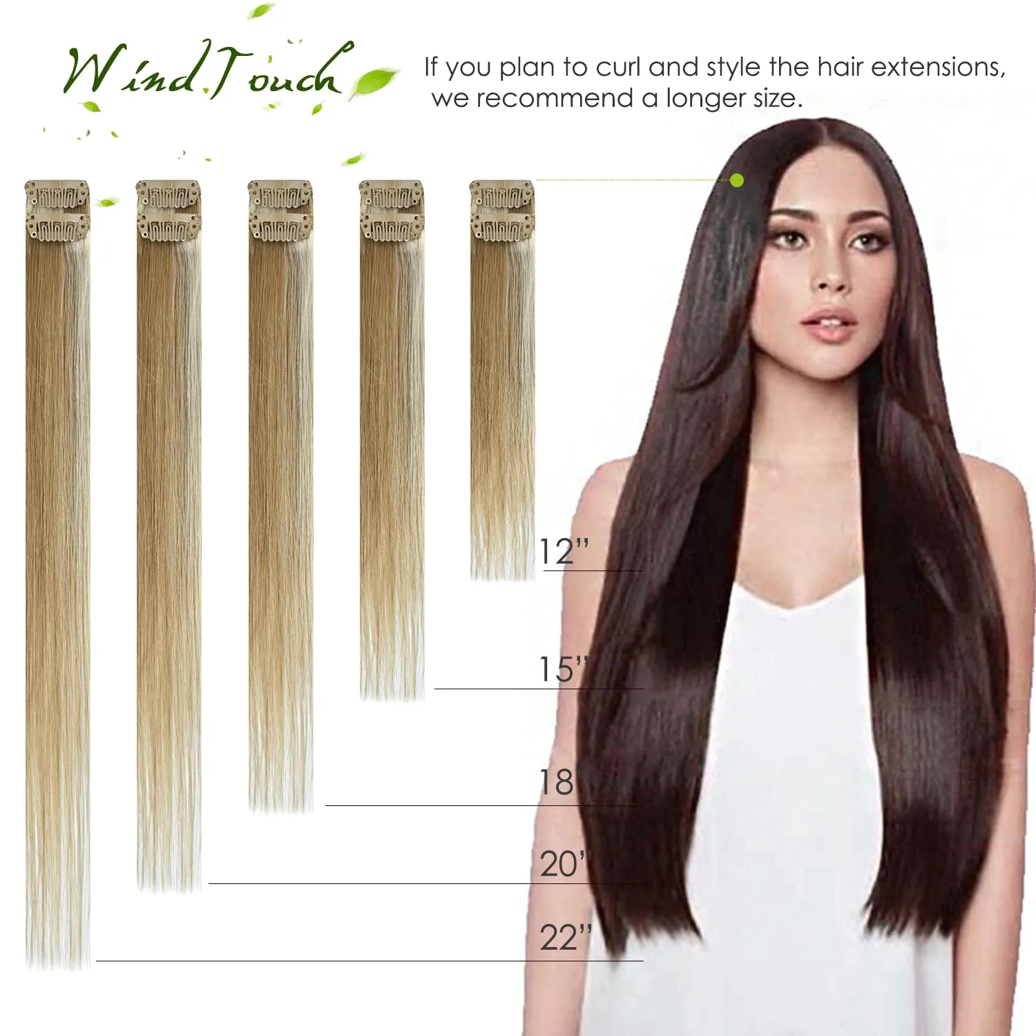WindTouch Clip In Hair Extensions Real Human Hair Blonde Clip in Hair Extensions 18Inch 7pcs 75g #12 Reddish Blonde Extensions Real Human Hair