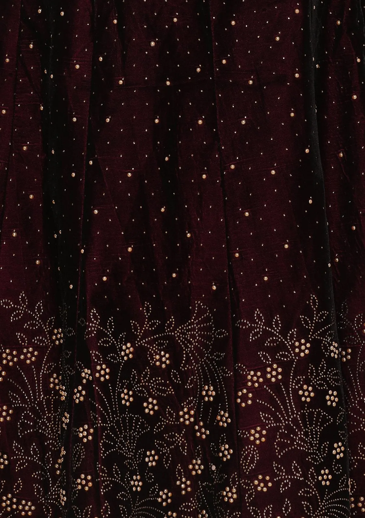 Wine Red Stone Work Velvet Semi Stitched Lehenga