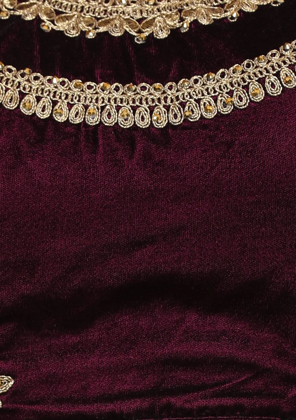 Wine Red Stone Work Velvet Semi Stitched Lehenga
