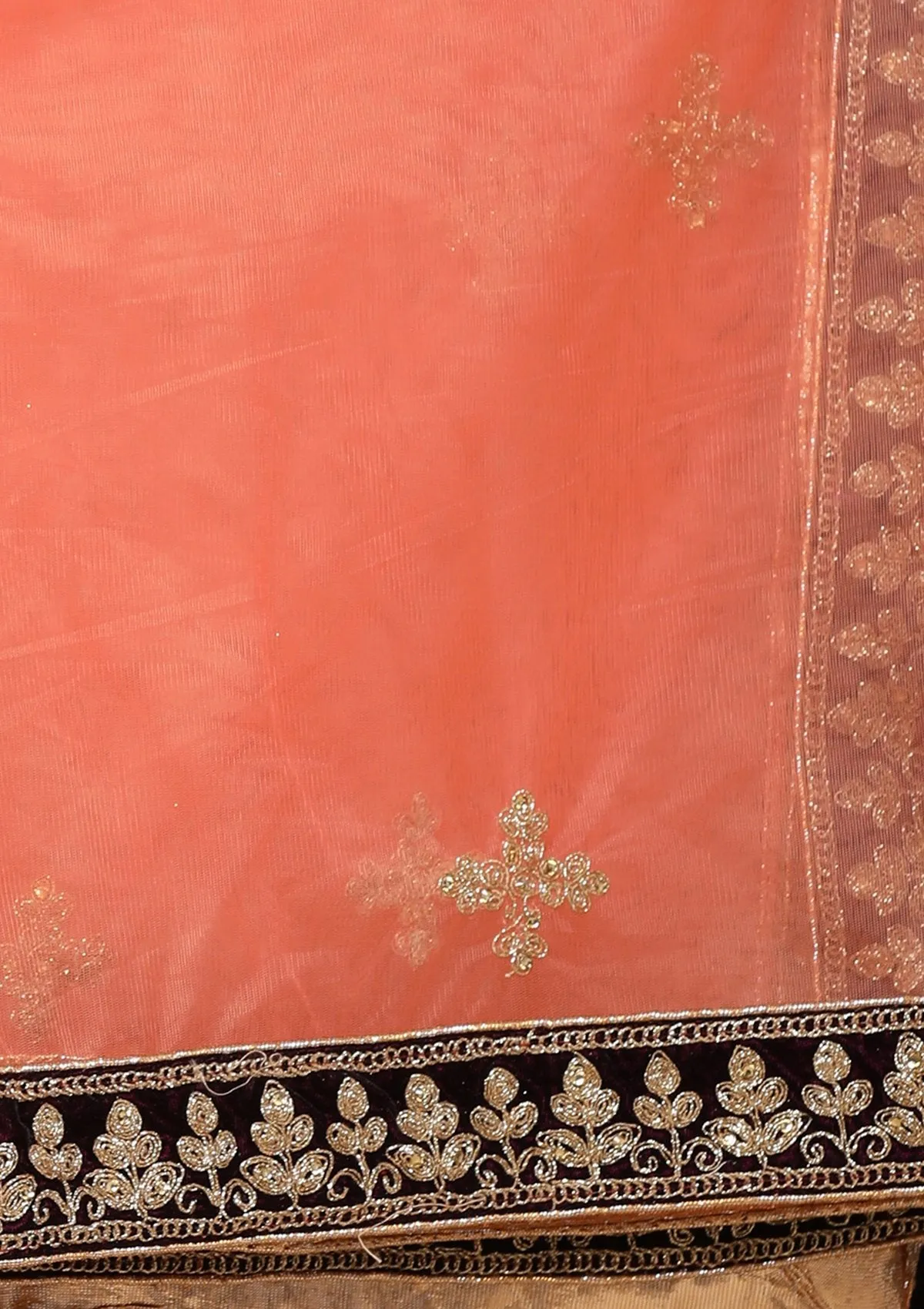 Wine Red Thread Work Velvet Semi Stitched Lehenga