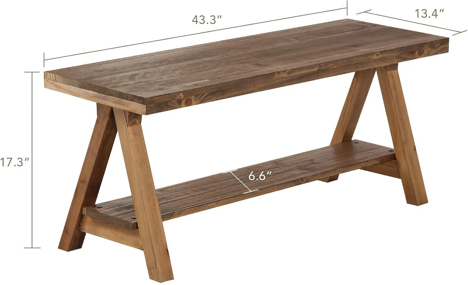 Wnutrees 43" Farmhouse Wood Bench, Long Rustic Indoor Storage Bench for Entryway, Living Room, Dining Room, Solid Wood Construction, Original Wood