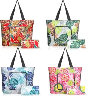 Woanger 4 Pcs Reusable Shopping Bags Washable Foldable Grocery Bags with Handles Zippered Waterproof Tote Oxford