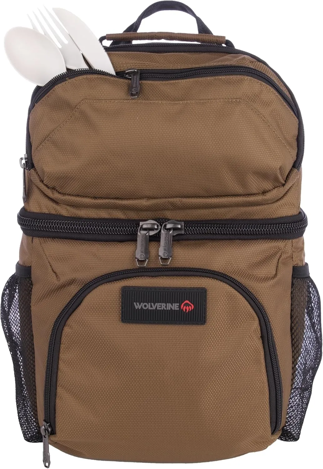 Wolverine 36 Can Cooler Backpack with Durable Nailhead Nylon, Dual Compartment Cooler & Dry Storage, Padded Mesh Back Panel, & Exterior Water Bottle Pockets