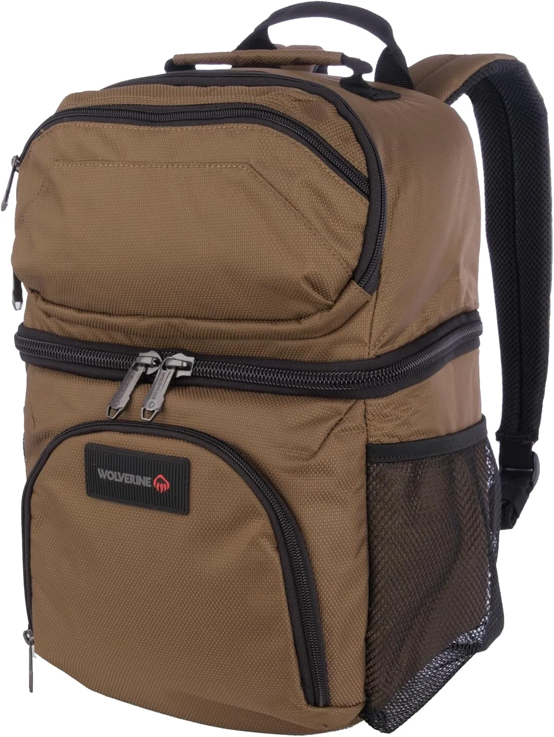 Wolverine 36 Can Cooler Backpack with Durable Nailhead Nylon, Dual Compartment Cooler & Dry Storage, Padded Mesh Back Panel, & Exterior Water Bottle Pockets