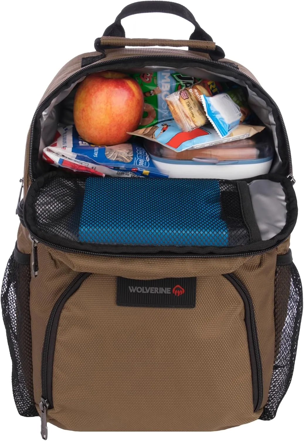 Wolverine 36 Can Cooler Backpack with Durable Nailhead Nylon, Dual Compartment Cooler & Dry Storage, Padded Mesh Back Panel, & Exterior Water Bottle Pockets