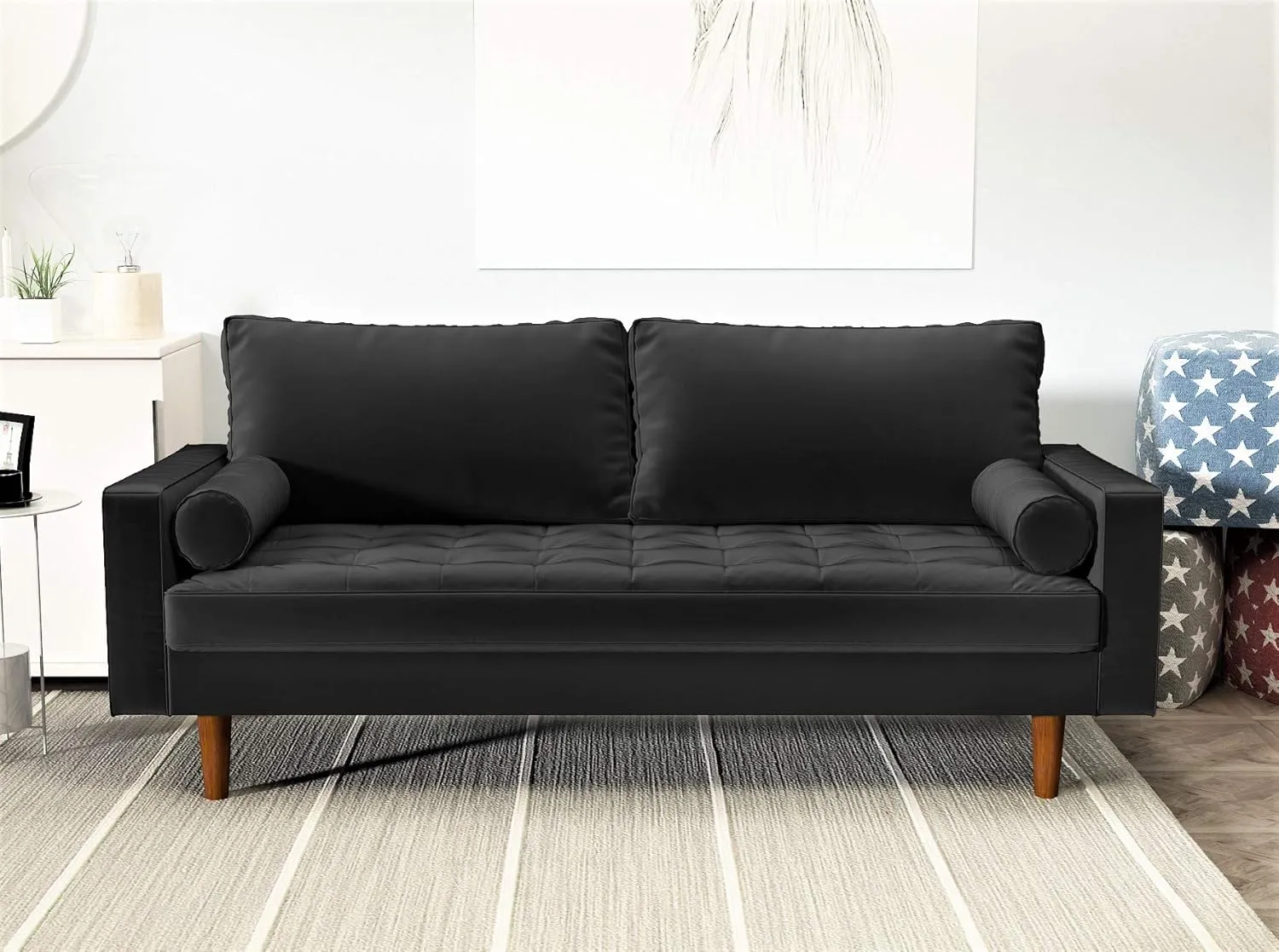 Womble Velvet Upholstered Living Room Diamond Tufted Chesterfield Sofa with Gleaming Nailheads, Midnight