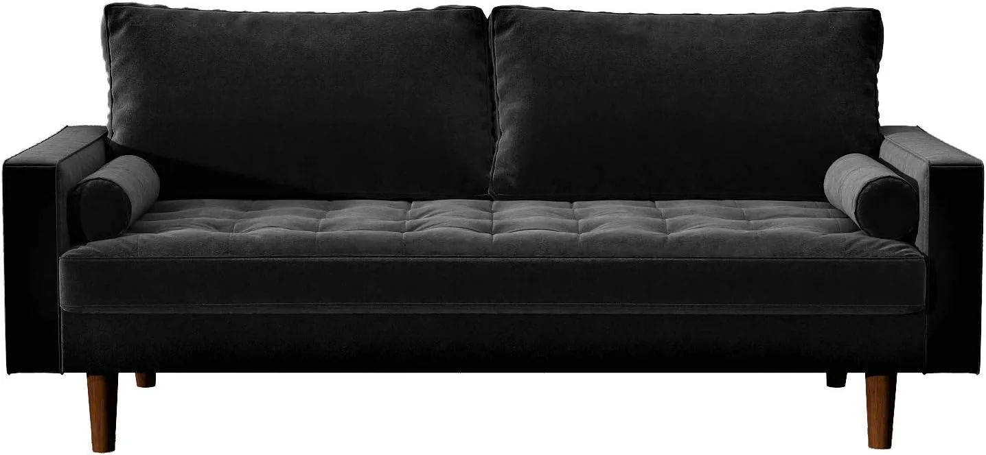 Womble Velvet Upholstered Living Room Diamond Tufted Chesterfield Sofa with Gleaming Nailheads, Midnight