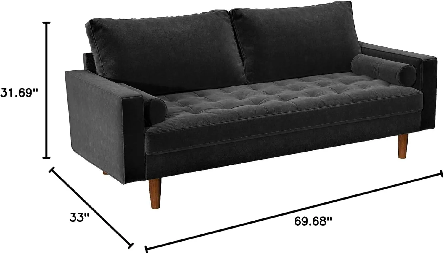 Womble Velvet Upholstered Living Room Diamond Tufted Chesterfield Sofa with Gleaming Nailheads, Midnight