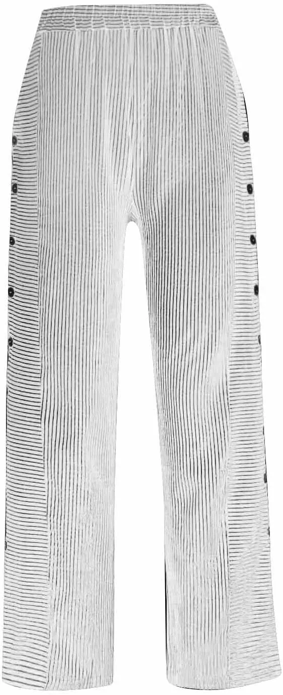 Women Capri Pants Drawstring Elastic Waisted Side Button Lounge Pant Trendy Solid Straight Leg Trousers with Pocket