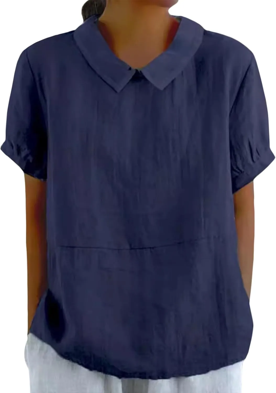 Women Cotton Linen Tops Summer Solid Collared Short Sleeve Shirt Casual Loose Tunic Tops Blouses 2024